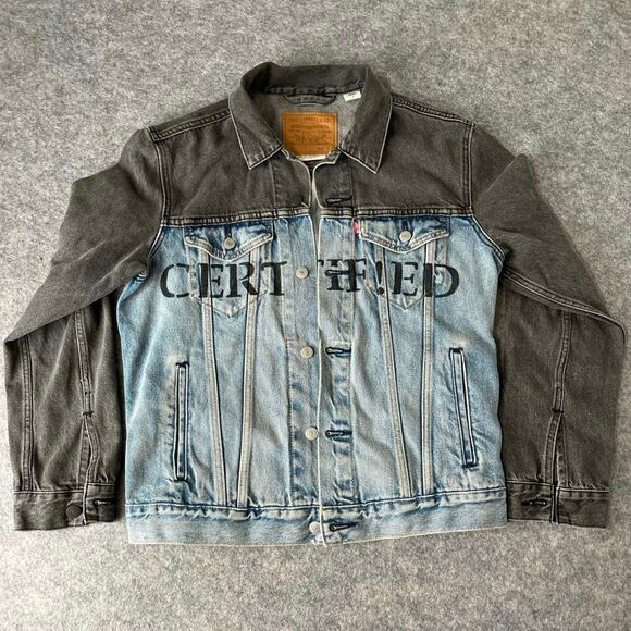 Levi's Men's Colorblock Denim Cotton Trucker Jacket "CERTIF!ED" Size Medium - Picture 1 of 8